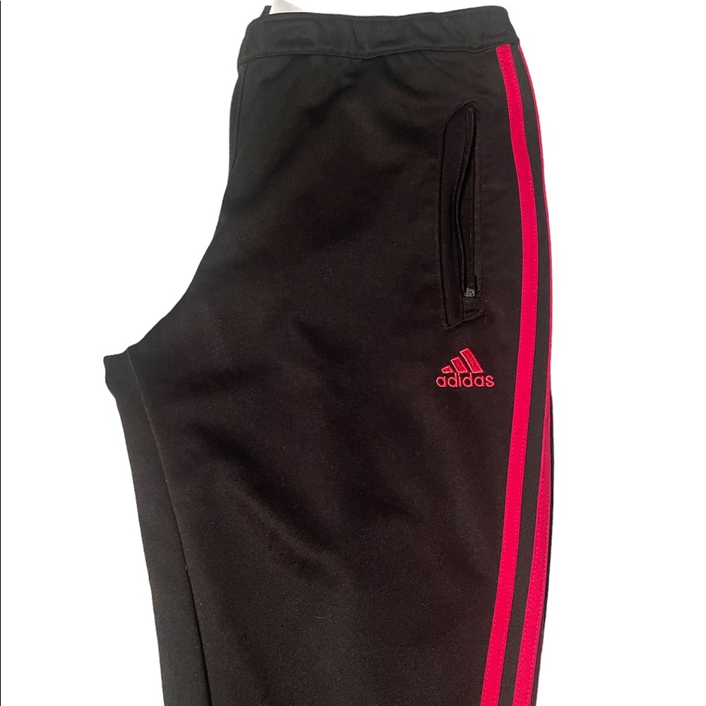 Adidas track pants, size large, black and pink